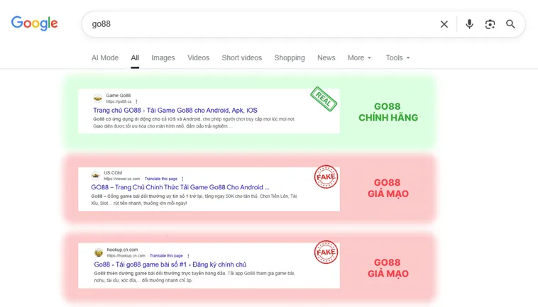 Trùm Cuối Hé Lộ Cách Nhận Biết Nhà Cái Go88 Chính Thức Chuẩn 100% 2 Trang chủ chính thức hiển thị đầy đủ tính năng và link chuẩn, còn trang giả thường thiếu mục chức năng hoặc dẫn đến link lạ